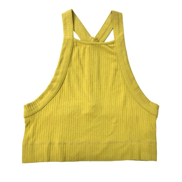 Intimately Free People Yellow Green Ribbed Crop Tank Top M Y2K Festival Grunge - Picture 1 of 7